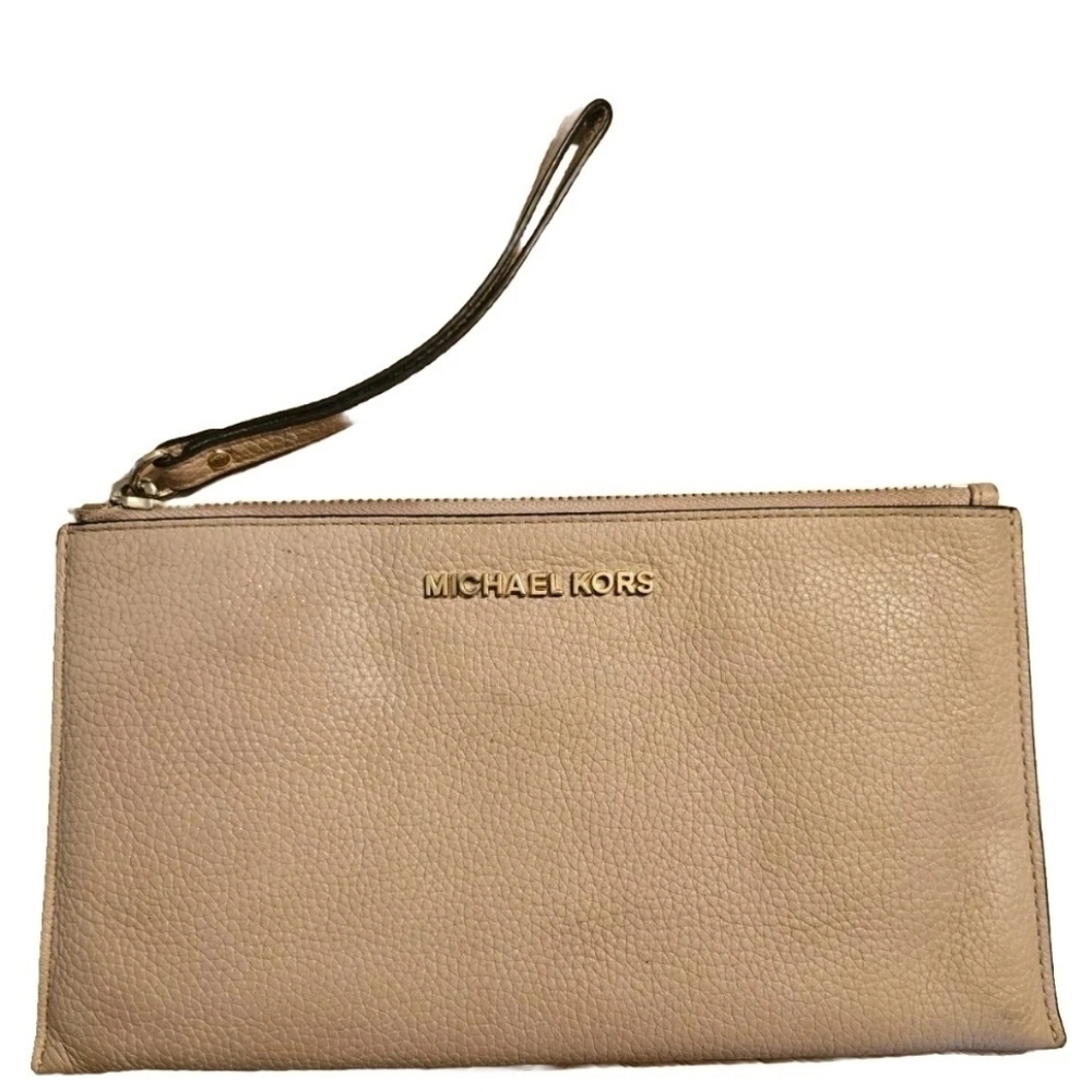 Michael Kors Large Zip Clutch Wristlet Bag Blush Pink Leather Wallet Purse